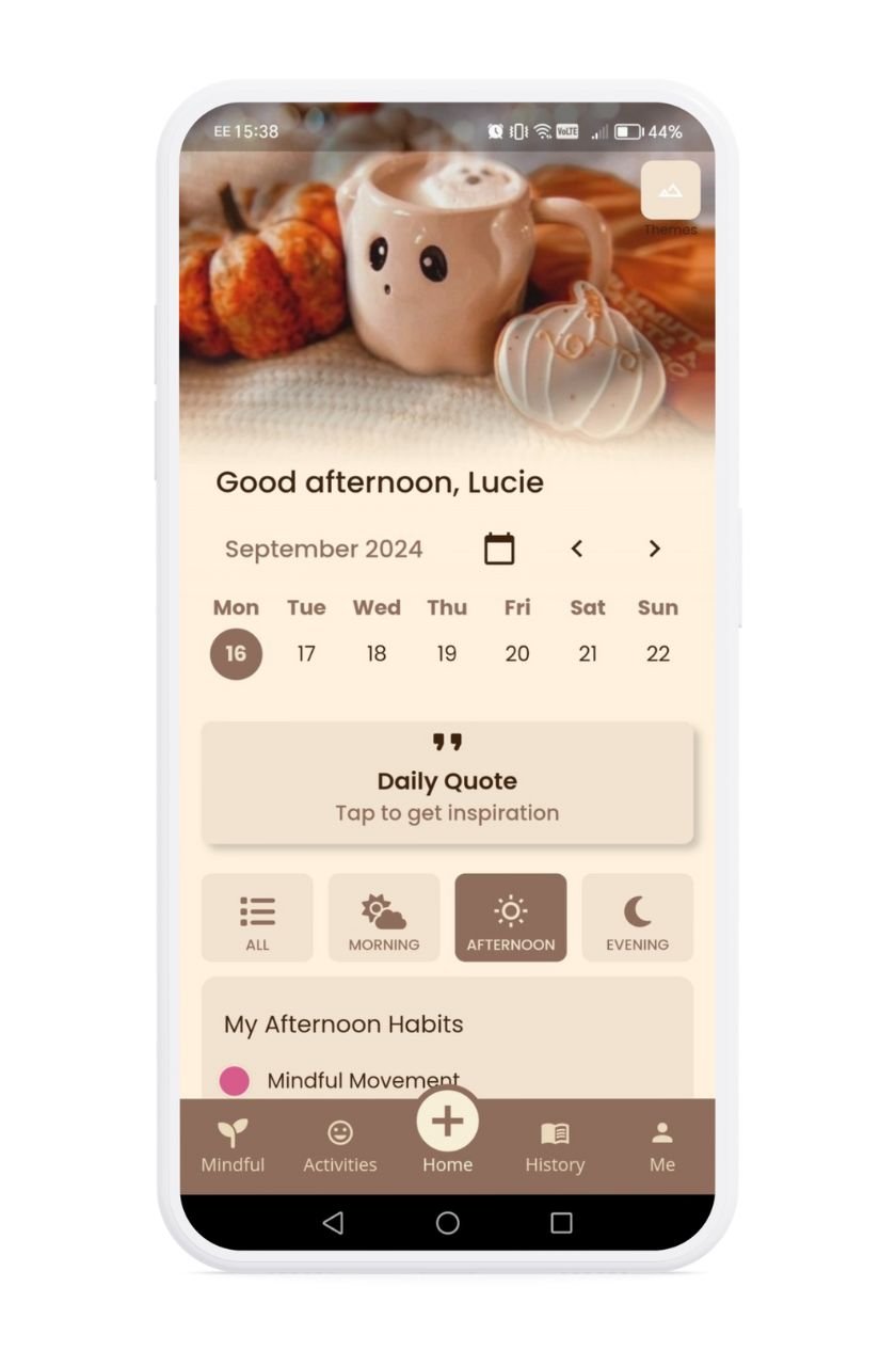 Risefully app showcasing the Autumn Boo theme.