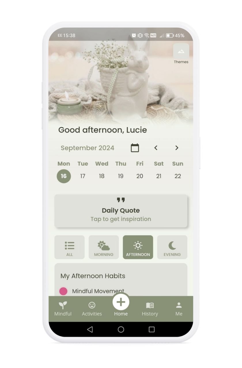 Risefully app showcasing the Easter bunny theme.