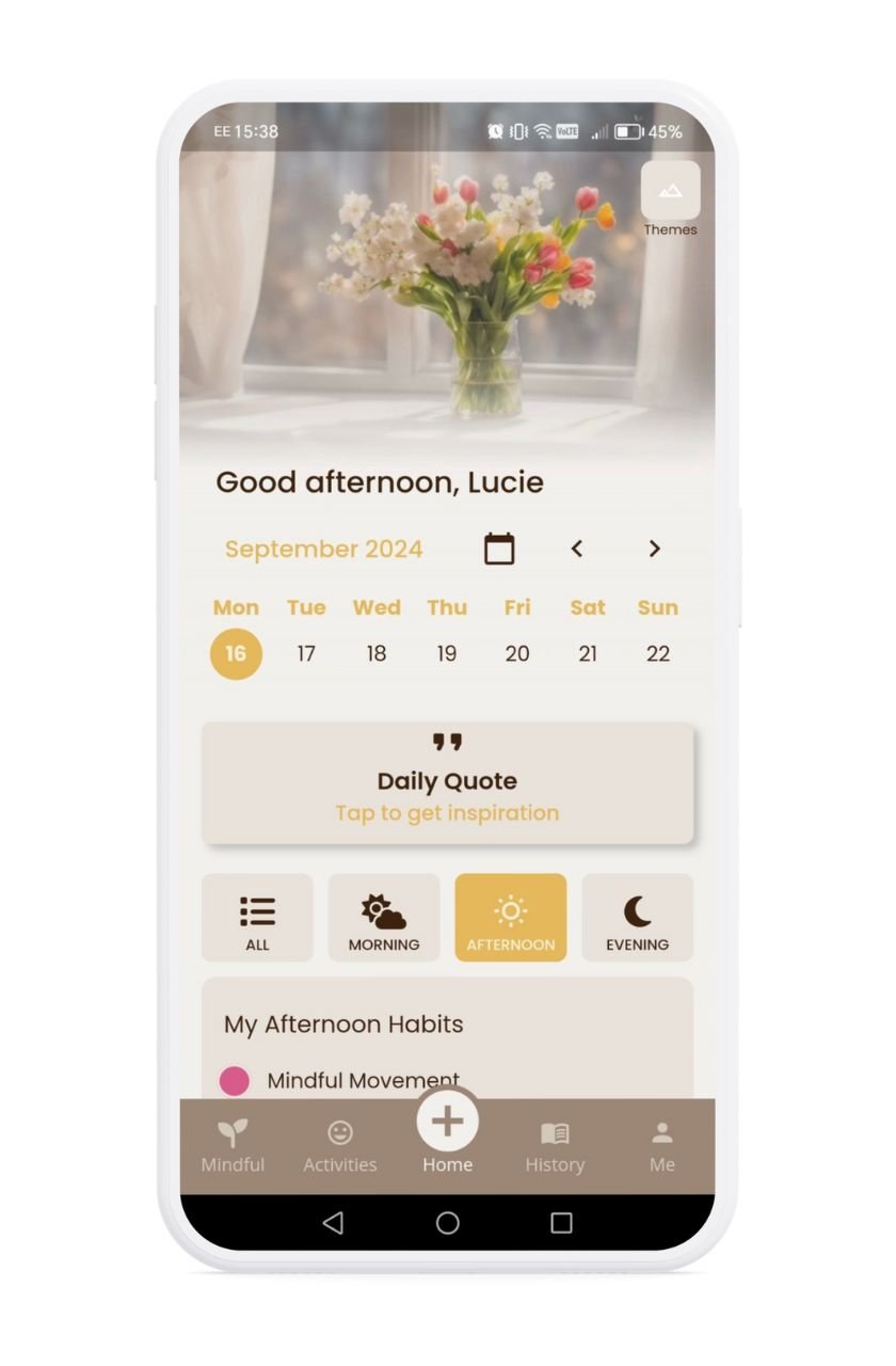 Risefully app showcasing the Floral Elegance theme.